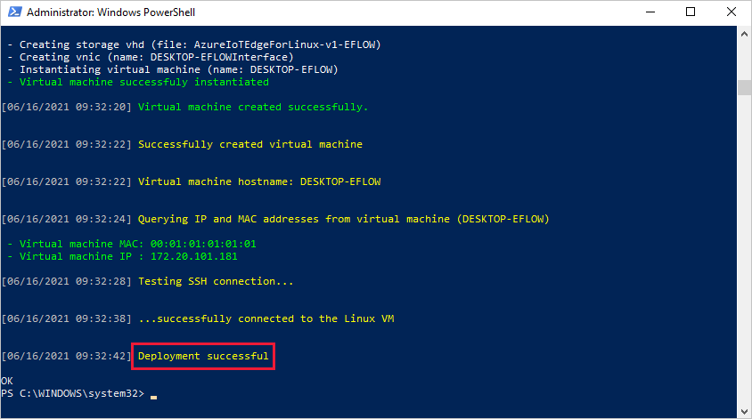 成功的部署会在消息末尾显示“部署成功”，PNG。