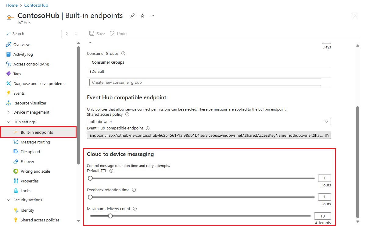在门户中为云到设备的消息设置配置选项