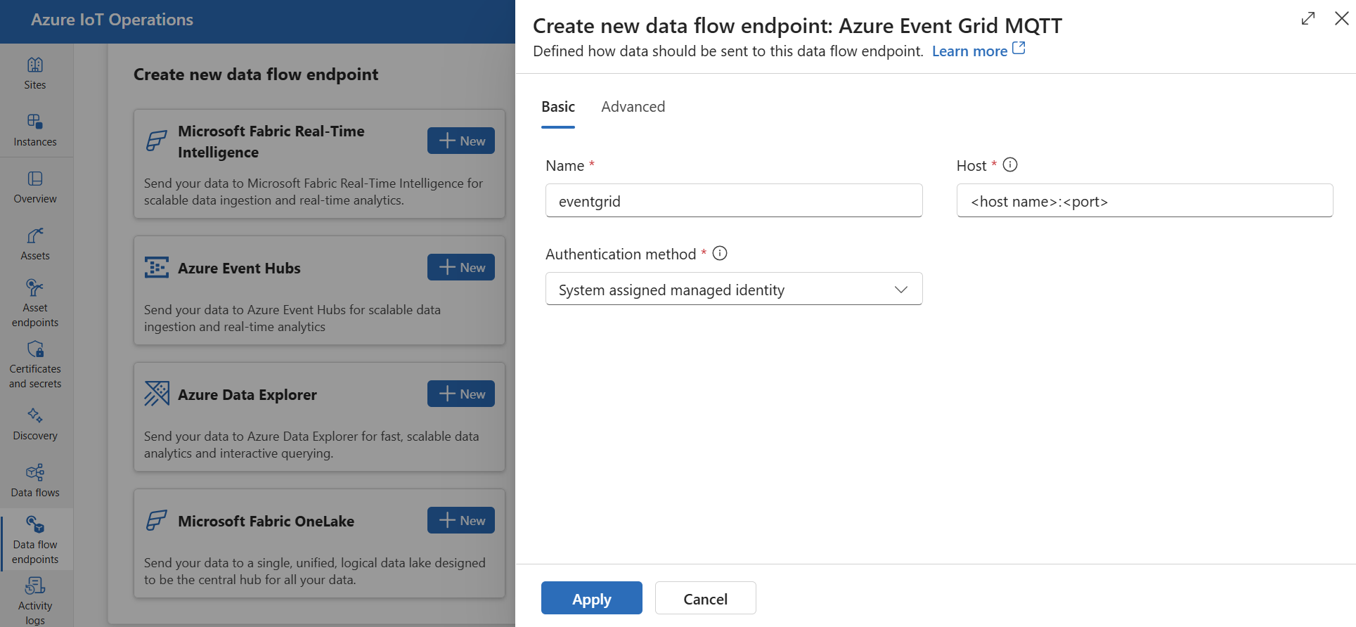 使用操作体验创建 Azure 事件网格终结点的屏幕截图。