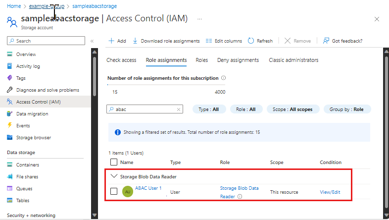 分配角色后的角色分配列表的屏幕截图。