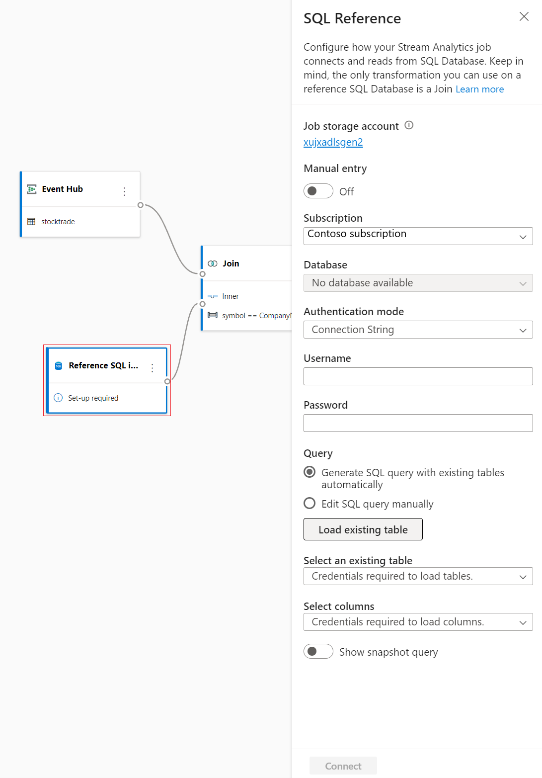 显示 sql 参考数据连接配置的屏幕截图。