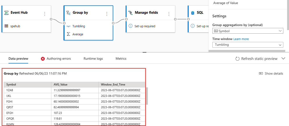 显示按运算符分组的数据预览的屏幕截图。