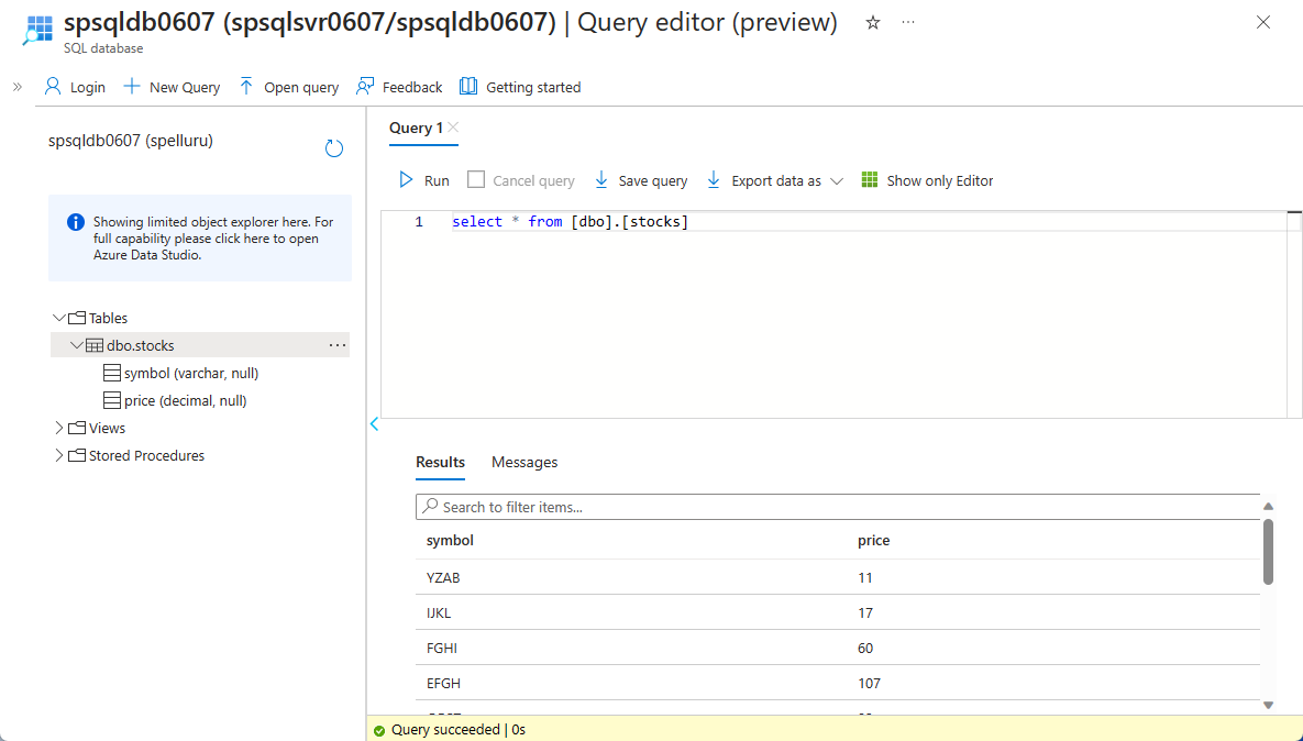 显示数据库中 stocks 表的内容的屏幕截图。