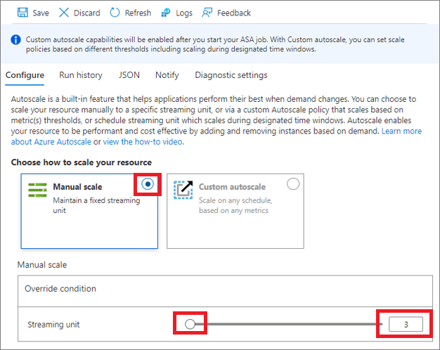 屏幕截图显示了“手动缩放”,你可在其中使用滑块选择流单元数。