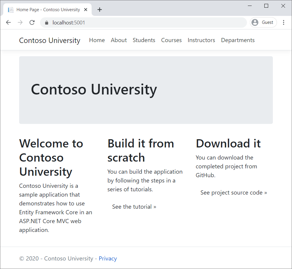 Contoso University 主页