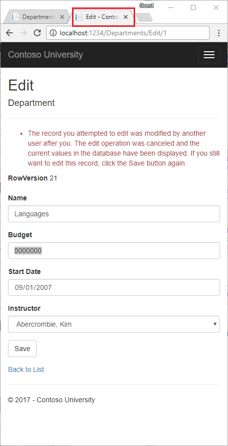 “院系编辑”页错误消息 2