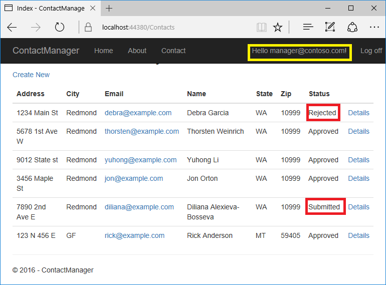 显示 manager@contoso.com 登录的屏幕截图
