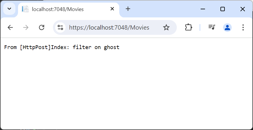 显示“来自 HttpPost 索引: 筛选 ghost”应用程序响应的浏览器窗口