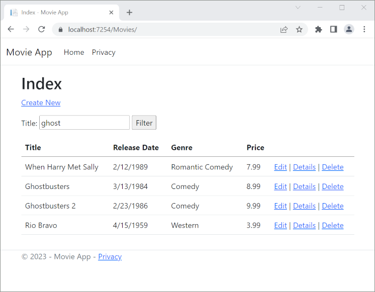 显示标题筛选器文本框中键入了 ghost 一词的索引视图
