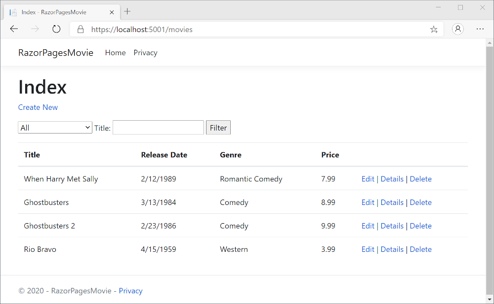 在 Chrome 中打开的电影应用程序