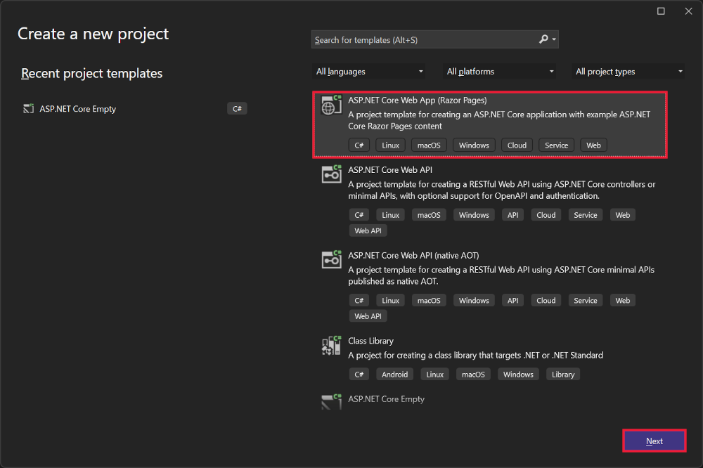 创建 ASP.NET Core Web 应用