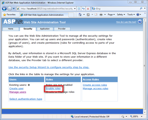 配置网站的屏幕截图,其中显示了“角色”部分和红色矩形中突出显示的“启用角色”链接。