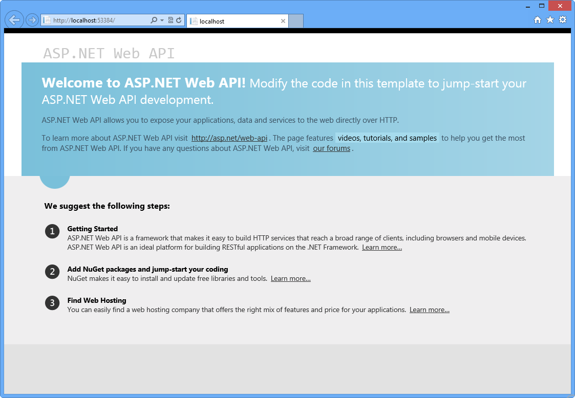 ASP.NET Web API 应用程序的默认主页 ASP.NET Web API 应用程序的默认主页