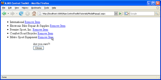 可针对每个数据源条目触发模式弹出窗口