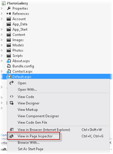 使用页面检查器打开Default.aspx 使用页面检查器打开Default.aspx