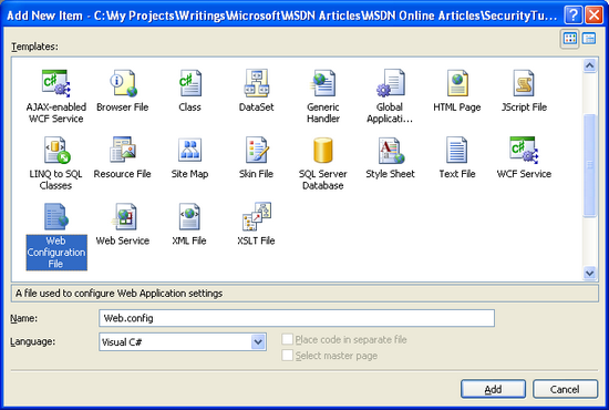 如果您的项目尚未包含 Web.config，请立即添加