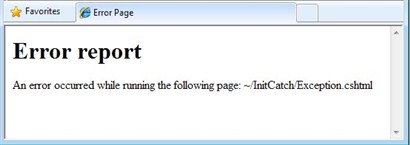 [屏幕截图显示了在浏览器中运行异常点 CSHTML。]