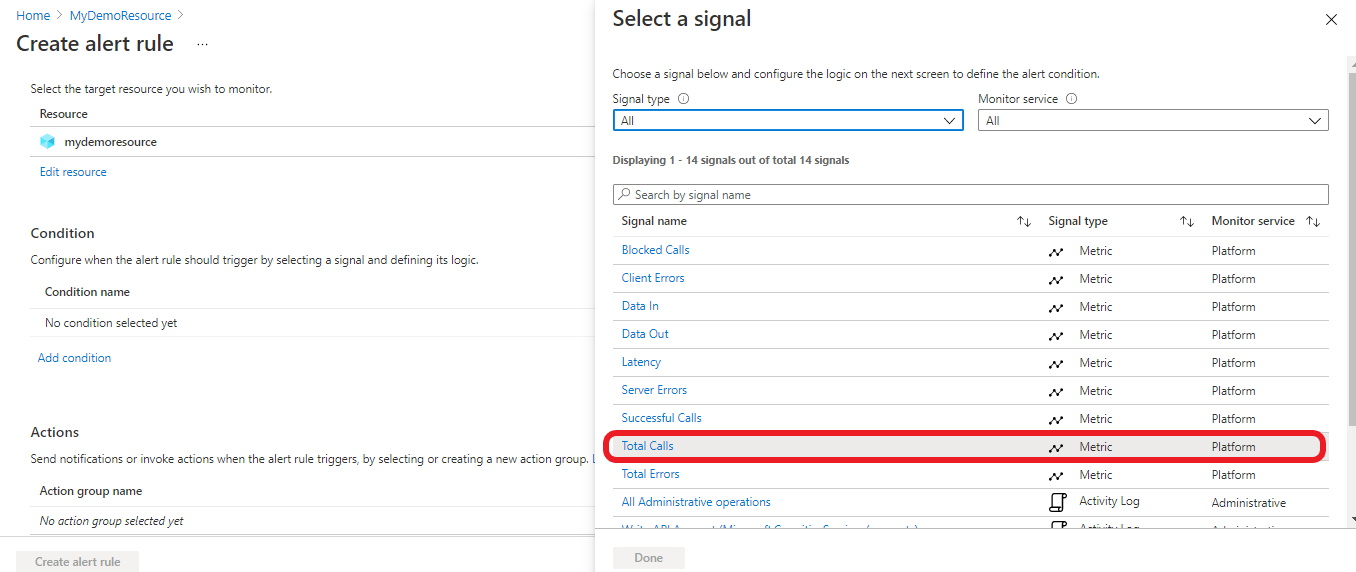 显示警报的“总调用数”页面的屏幕截图。