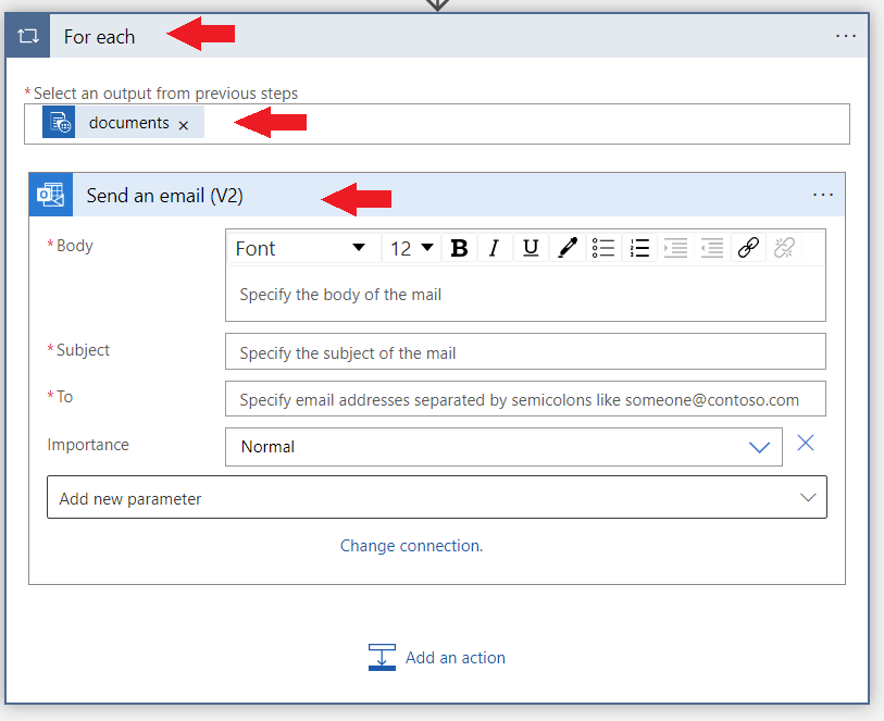 “发送电子邮件(V2)”操作按钮的屏幕截图。