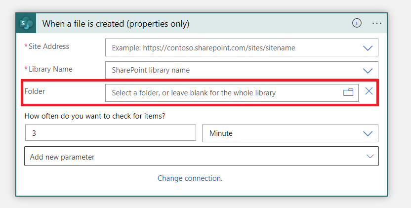 已添加的参数字段的屏幕截图。
