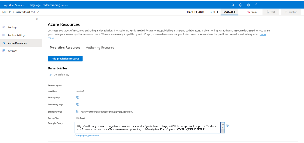 屏幕截图显示“更改查询参数”链接。