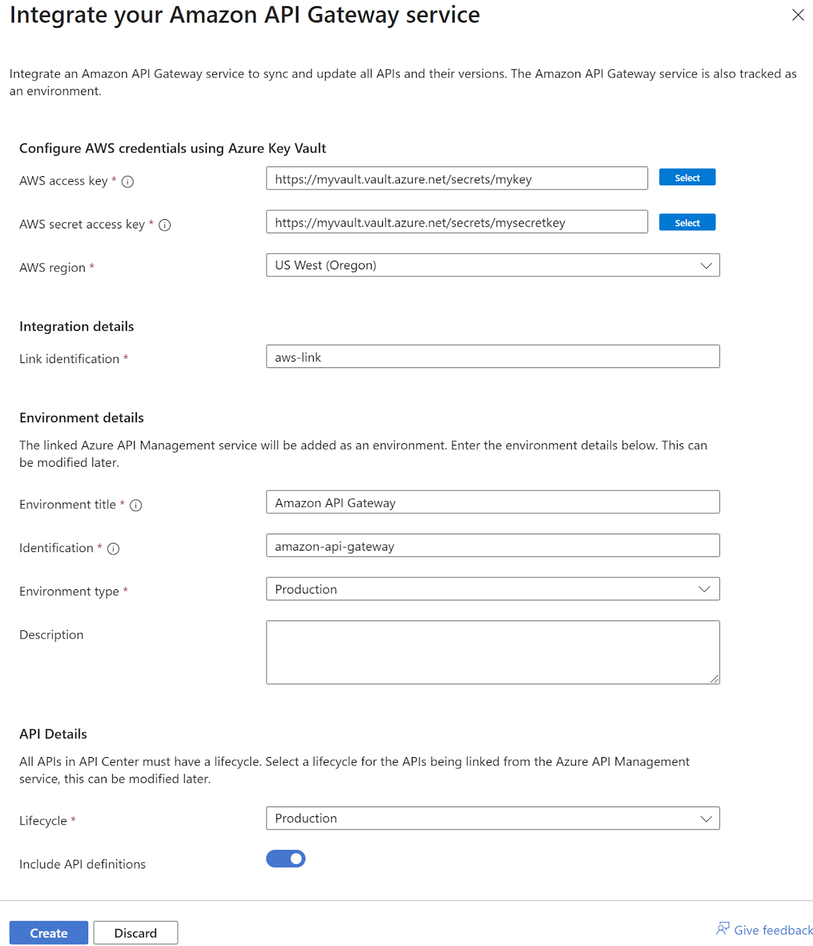 在门户中集成 Amazon API 网关服务的屏幕截图。