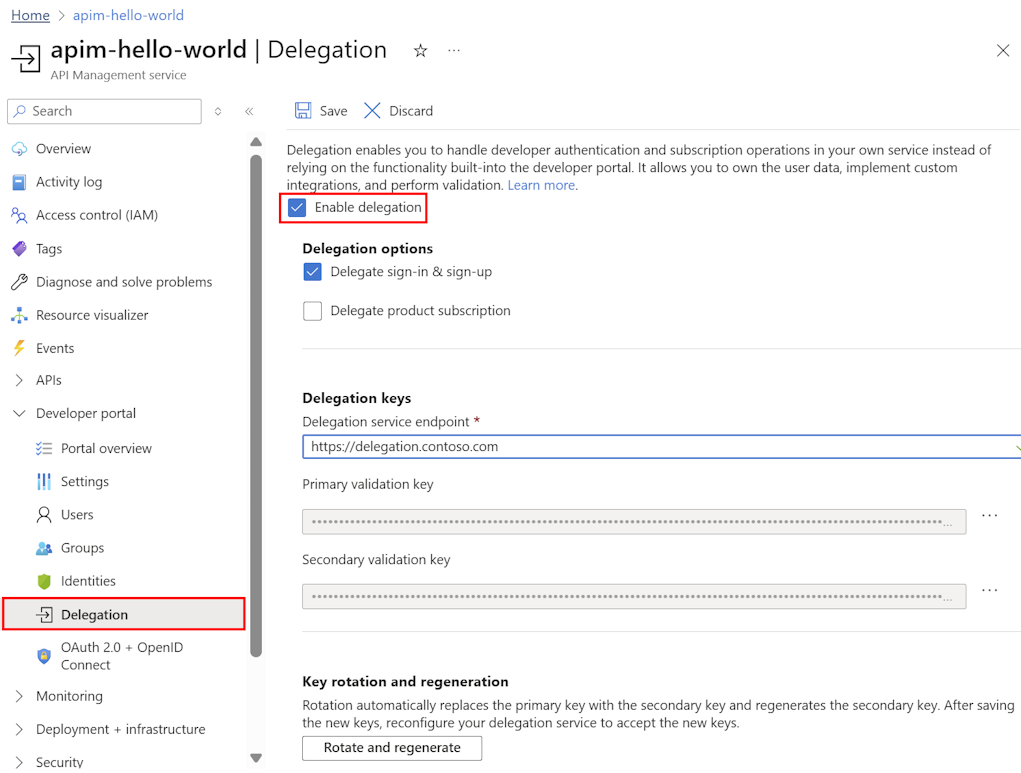 屏幕截图显示了门户中登录与注册的委派。