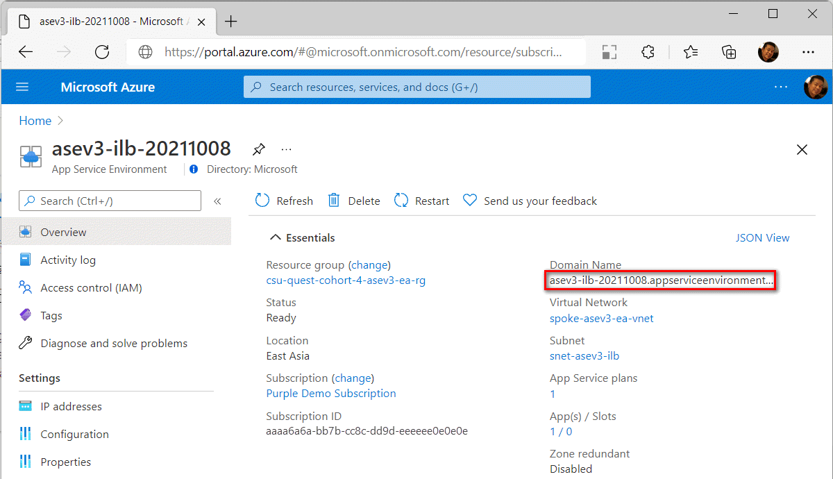 ILB 应用服务环境概览的屏幕截图。