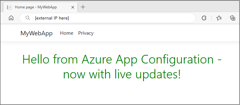 Web 应用的屏幕截图，其中包含更新的值。