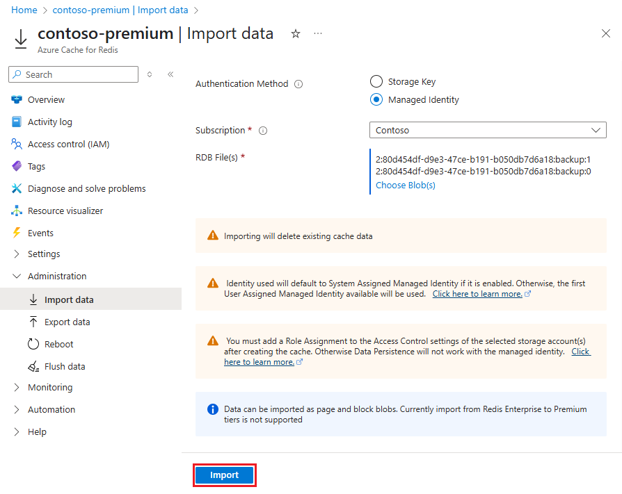 显示要开始导入而需要选择的“导入”按钮的屏幕截图。