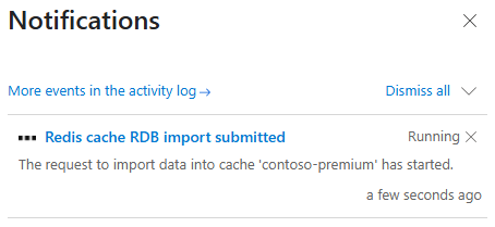 显示“通知”窗格中的导入进度的屏幕截图。