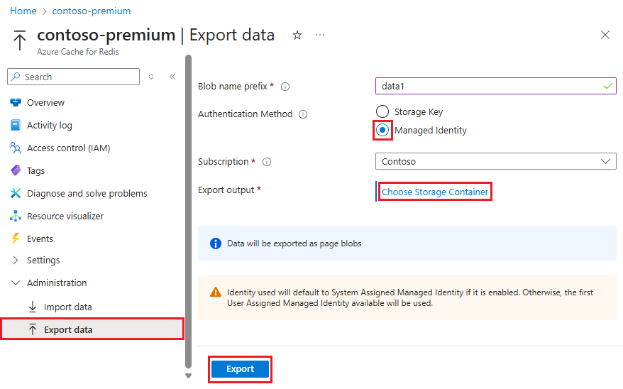 显示已选择“托管标识”的屏幕截图。