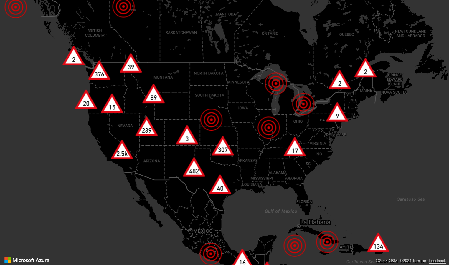 一幅地图的屏幕截图,其中显示了使用符号层的聚类。
