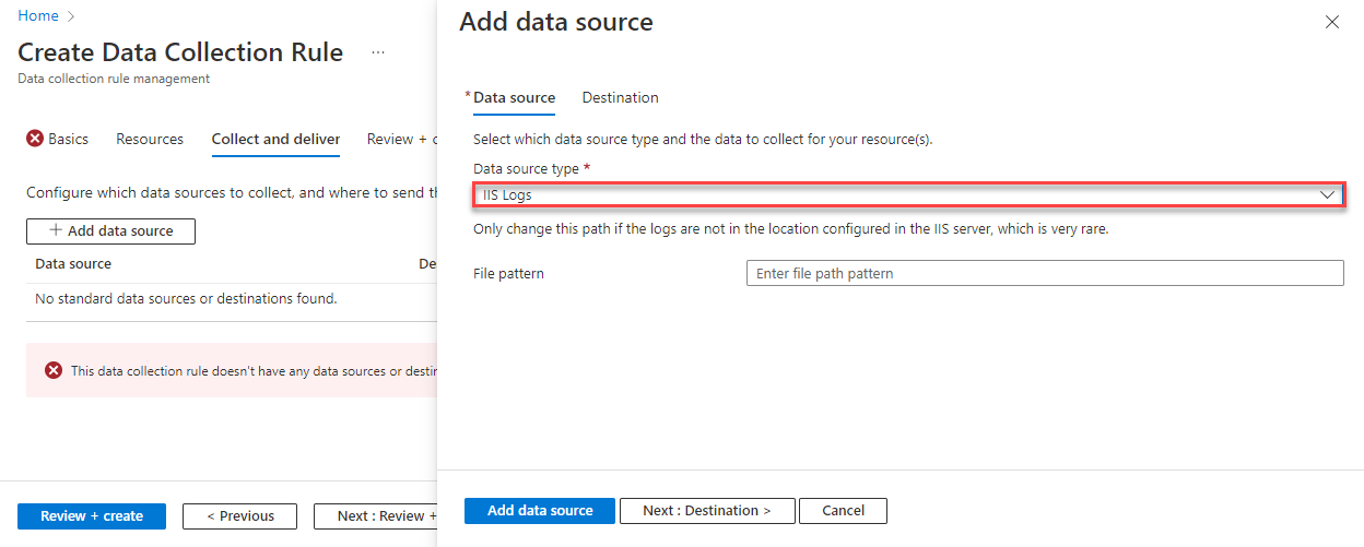 显示 Azure 门户中用于在数据收集规则中选择基本性能计数器的窗体的屏幕截图。