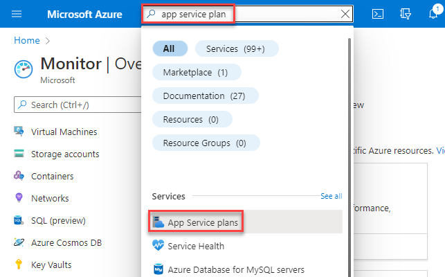 显示搜索应用服务计划的屏幕截图。