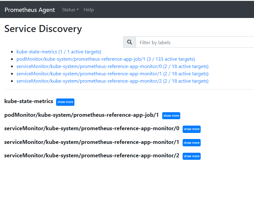 屏幕截图显示 Pod 监视器的服务发现。