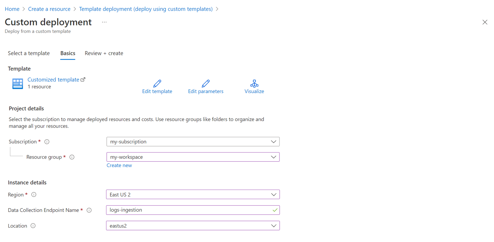 编辑自定义部署值的屏幕截图。