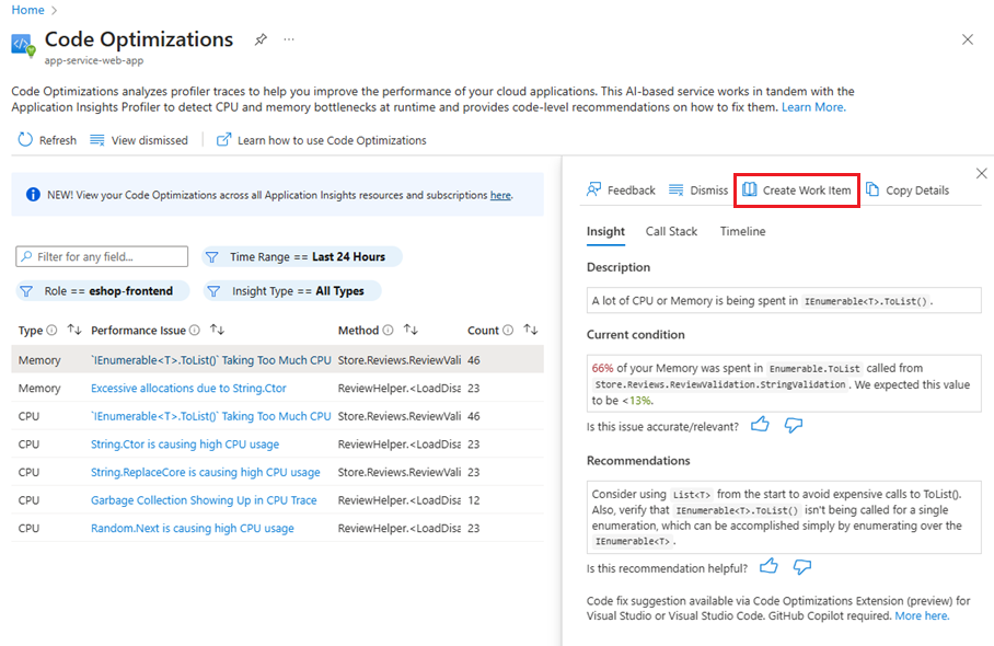 用于在详细信息窗格中创建工作项的按钮的屏幕截图。
