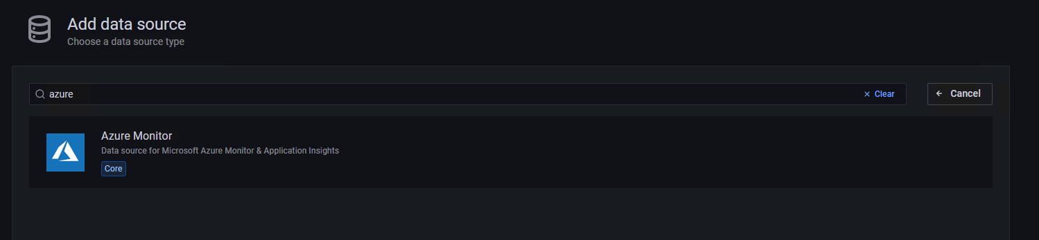 显示 Azure Monitor 数据源选项的屏幕截图。