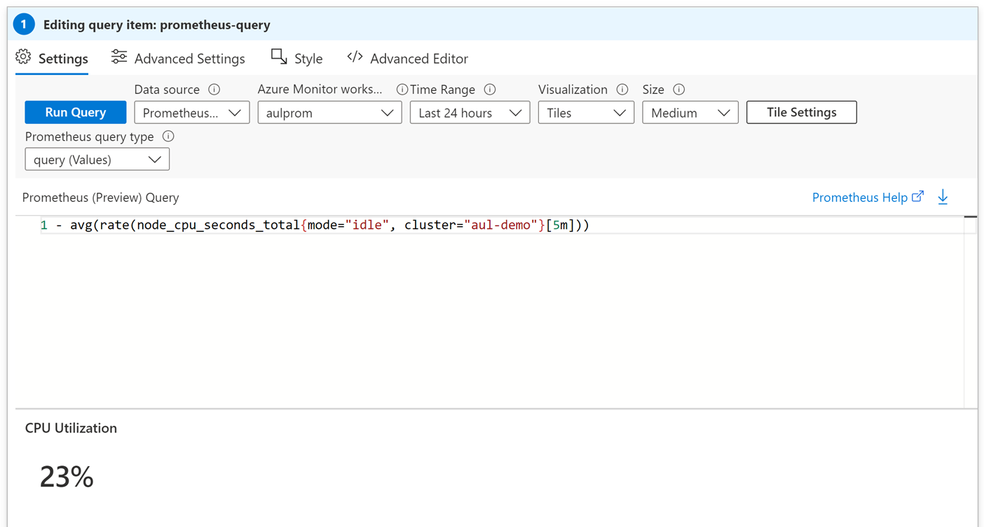 显示示例 PromQL 查询的屏幕截图。