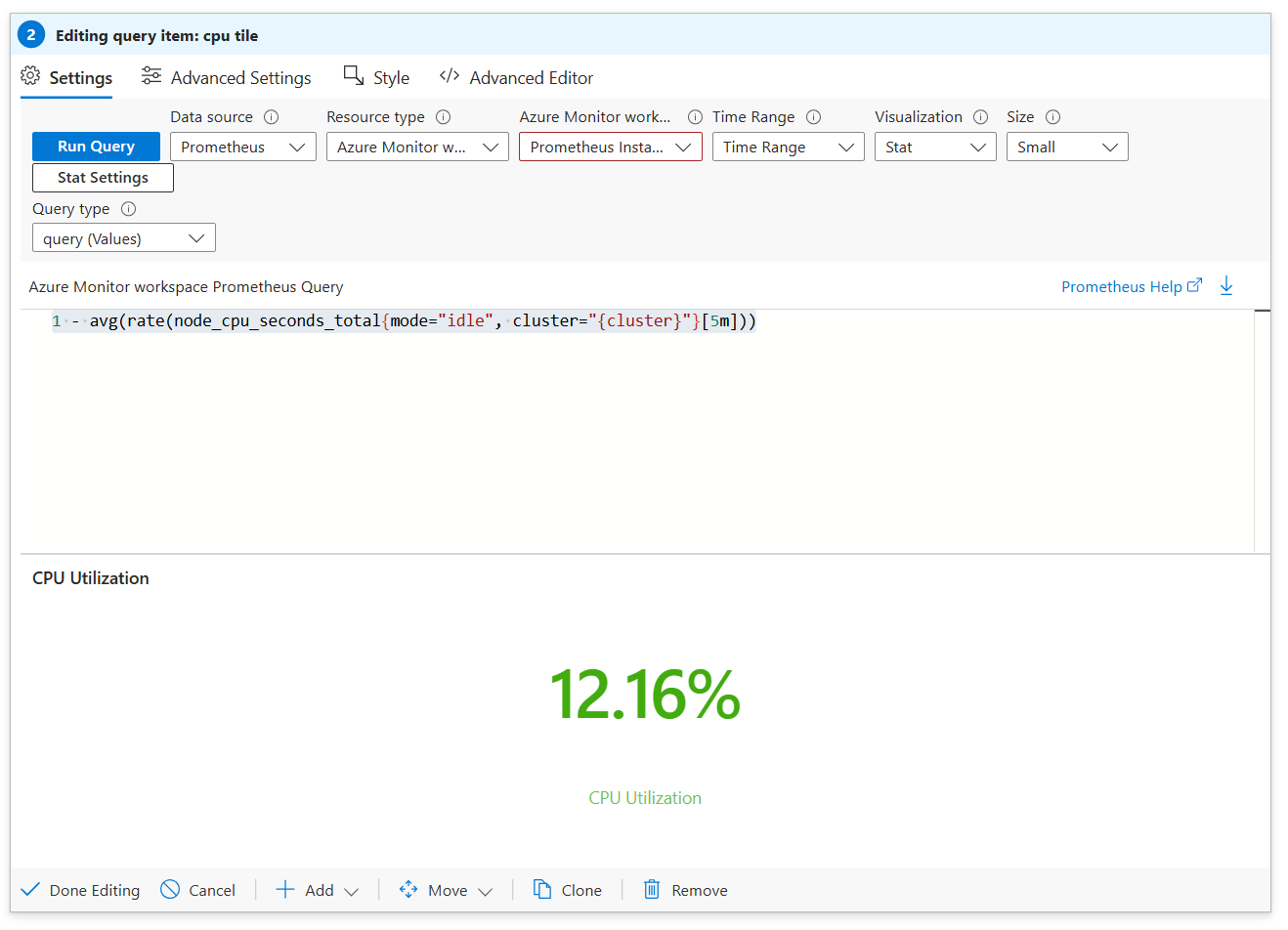 展示通过工作簿中的统计可视化功能查看 CPU 使用率的屏幕截图。