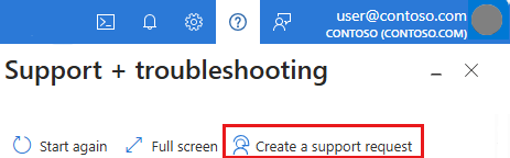 “帮助”菜单的屏幕截图，其中显示了“创建支持请求”链接。