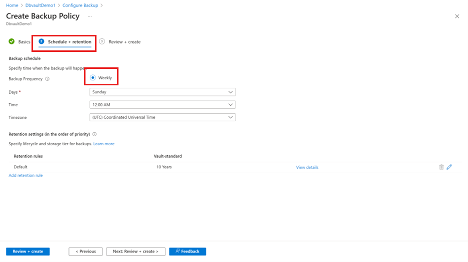 屏幕截图显示了如何在备份策略中定义备份计划。