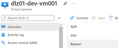 使用 Azure Bastion 连接到 VM 的“概述”窗格的屏幕截图。