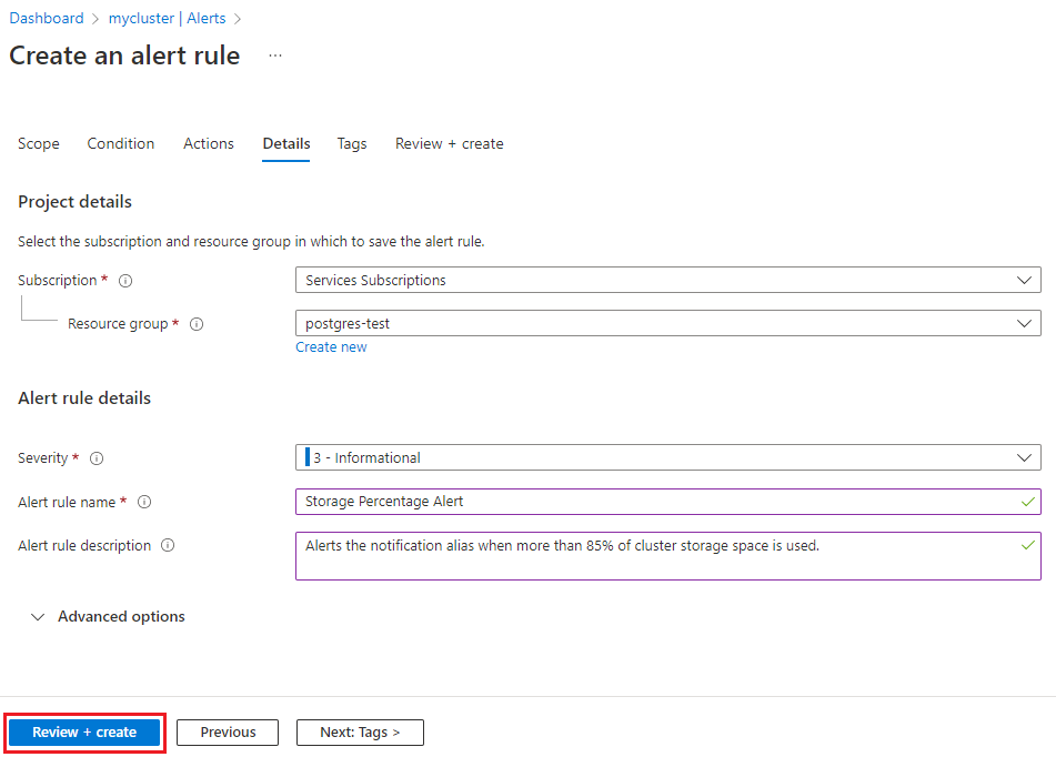 屏幕截图显示“警报详细信息”选项卡。