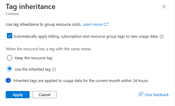 显示为 MCA 客户选择的继承标记选项的屏幕截图。