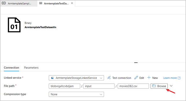 源数据集的屏幕截图，其中突出显示了“浏览”按钮。