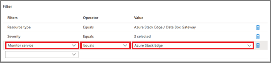 Azure Stack Edge 中操作规则的筛选条件生成器的屏幕截图。