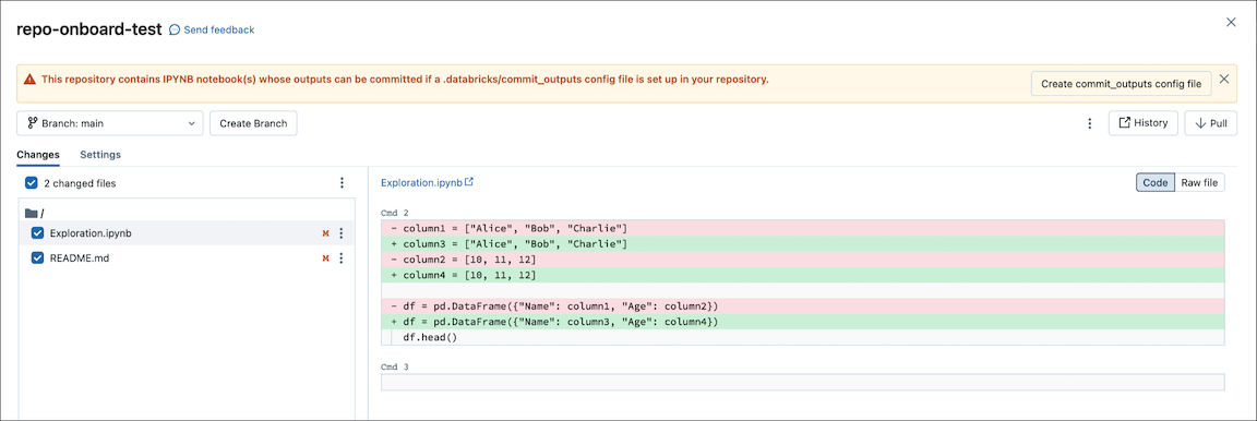 笔记本提交 UI：创建 commit_outputs 文件按钮。