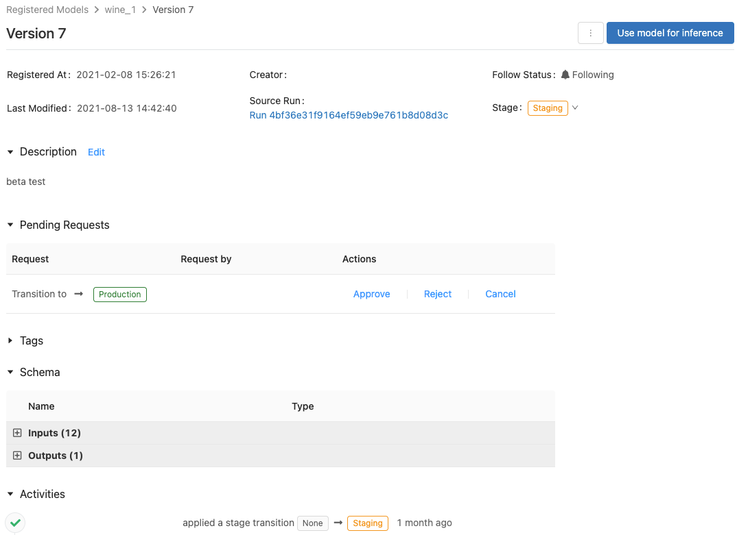 MLflow 2.x 模型版本页